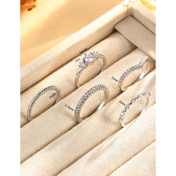 Stackable Rings for Women 14K Gold Plated Minimalist Non Tarnish Cubic Zirconia - Picture 3 of 6